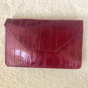 Vintage Red Leather Clutch With Strap